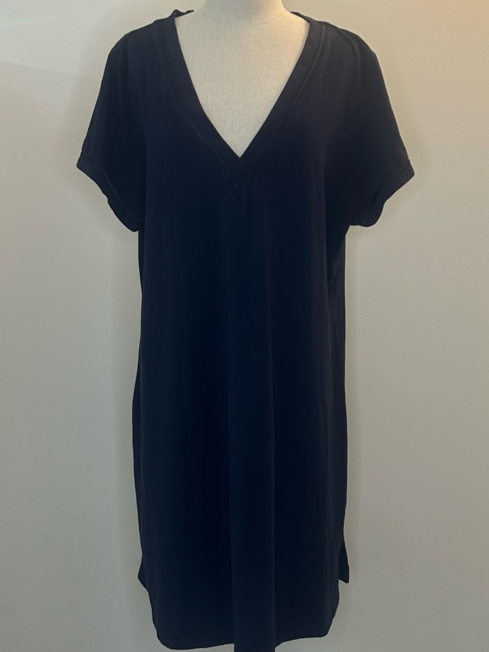 Sensara navy blue v-neck dress solid short sleeve womens 2X